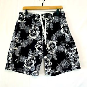 OP Black and White Floral Swim Shorts Size Medium